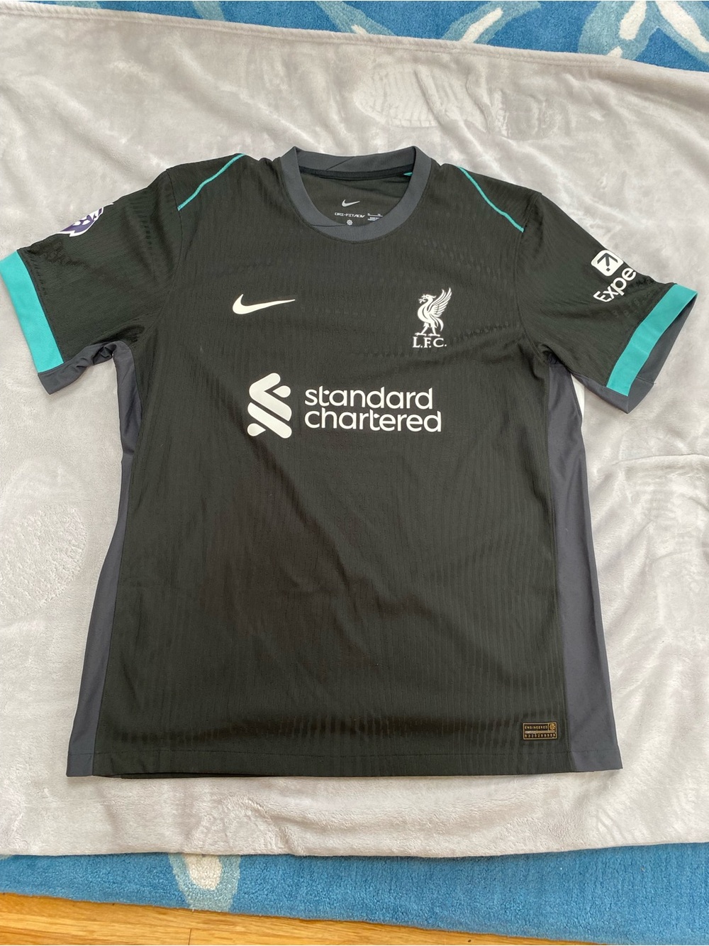 Nike Liverpool FC Black and Teal Men's Football Jersey